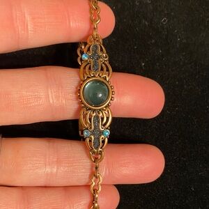 Vintage-Inspired Copper Bracelet with Teal Cabochon